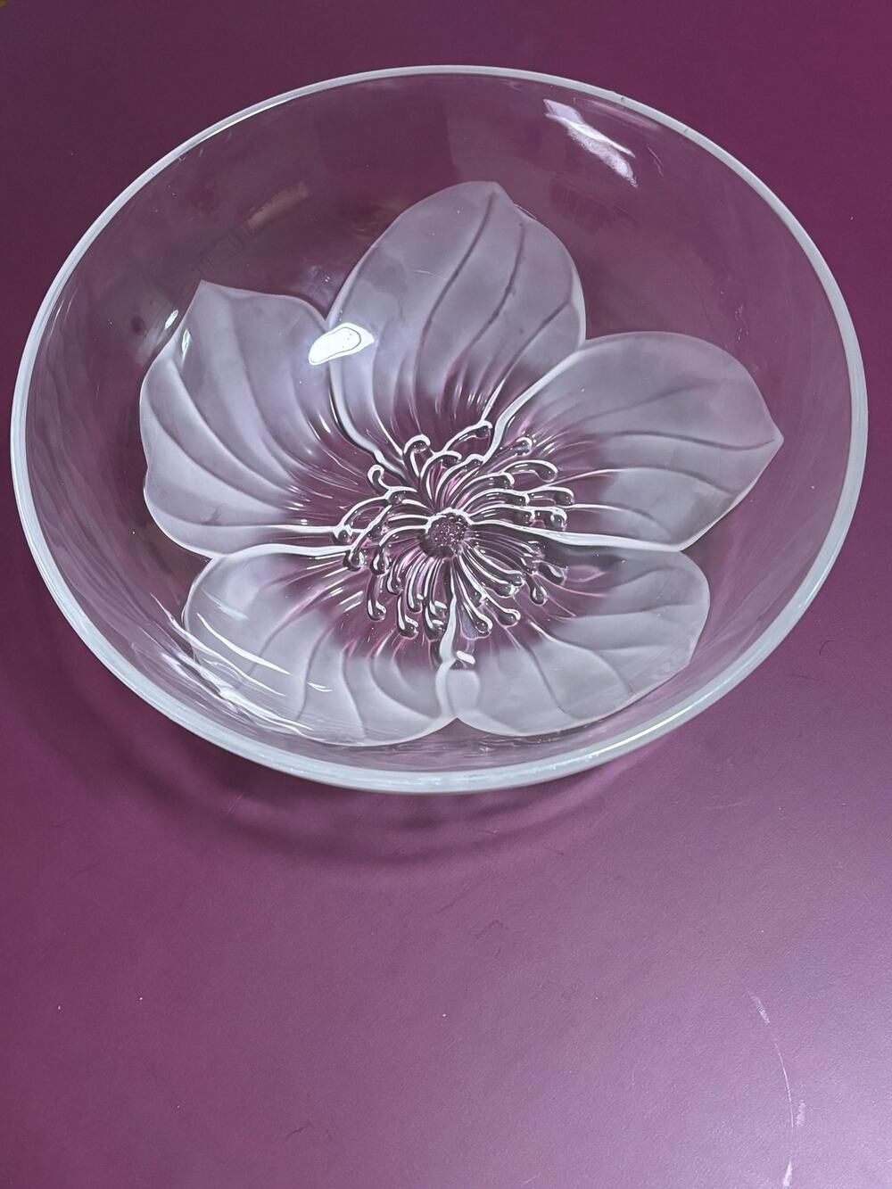 Sasaki Crystal Printemps Frosted Floral 10" Round Bowl Made In Japan